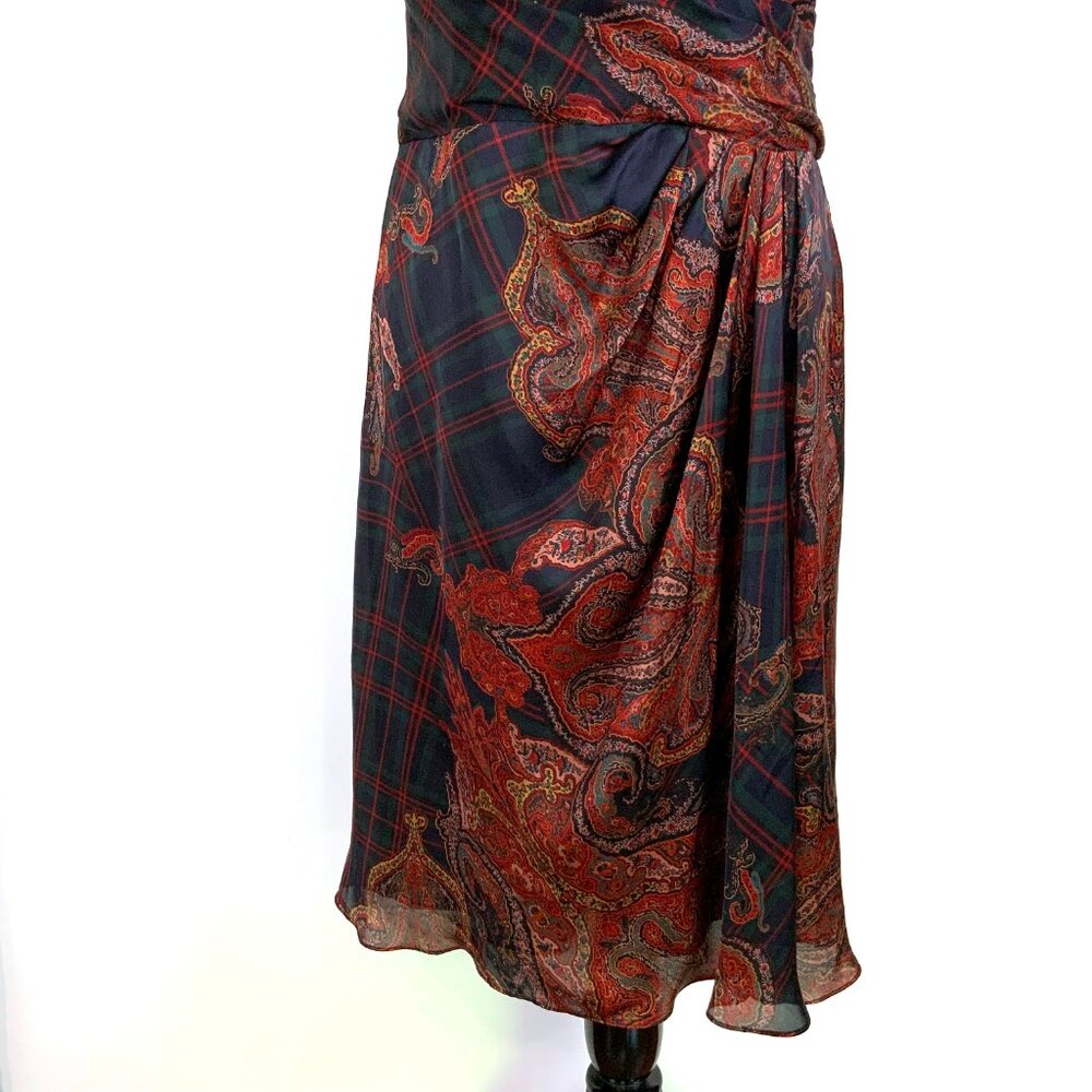LAUREN Ralph Lauren  Silk Paisley and Plaid Faux Wrap Dress Size 10 - Picture 16 of 16